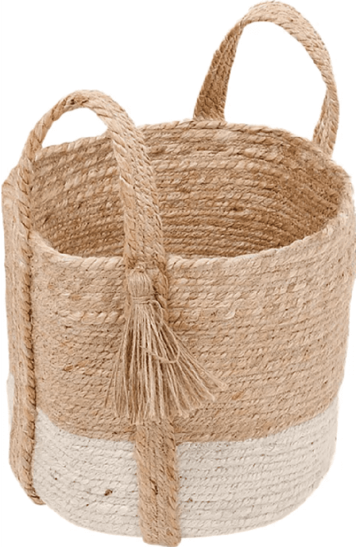 Cesta decorativa de yute natural blanqueado 27 L