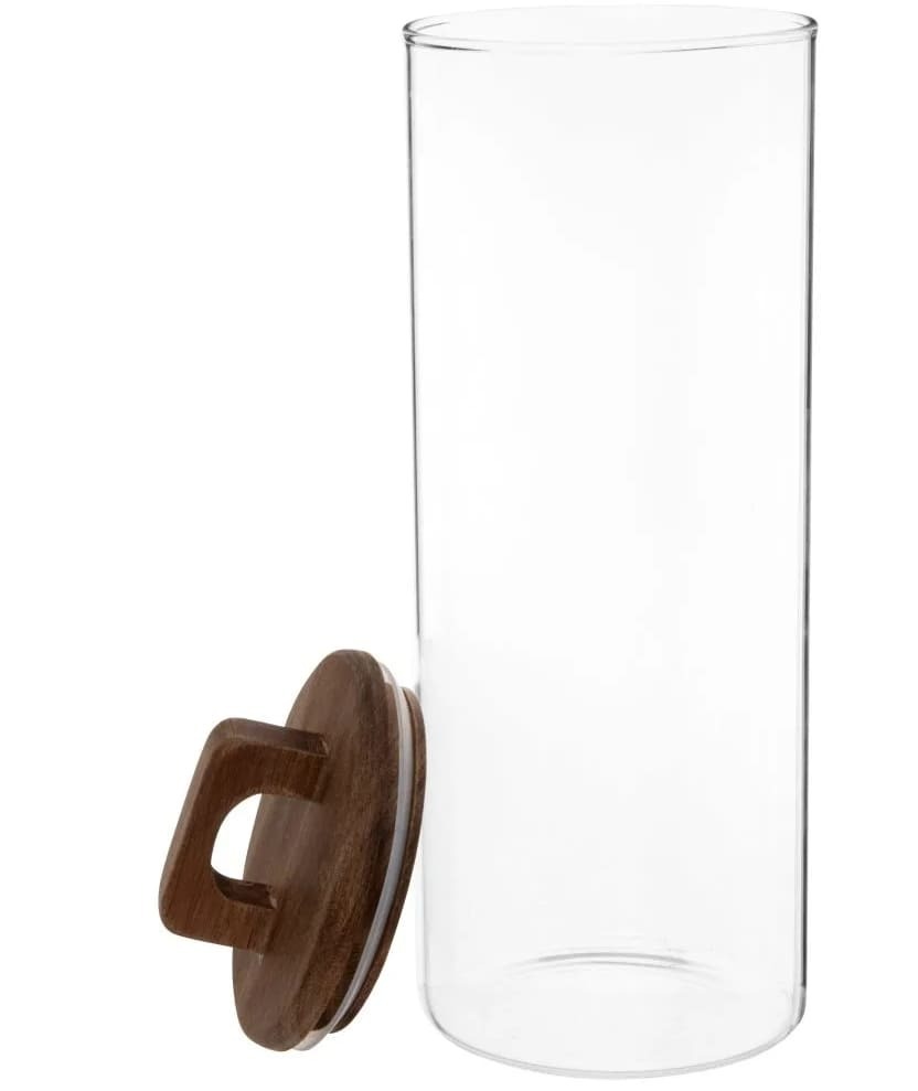 Frasco alto de cristal y tapa de madera Acacia