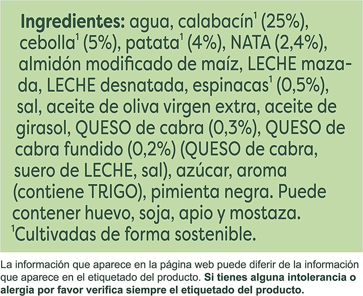 Ingredientes de la crema de calabacín con queso de cabra de Knorr