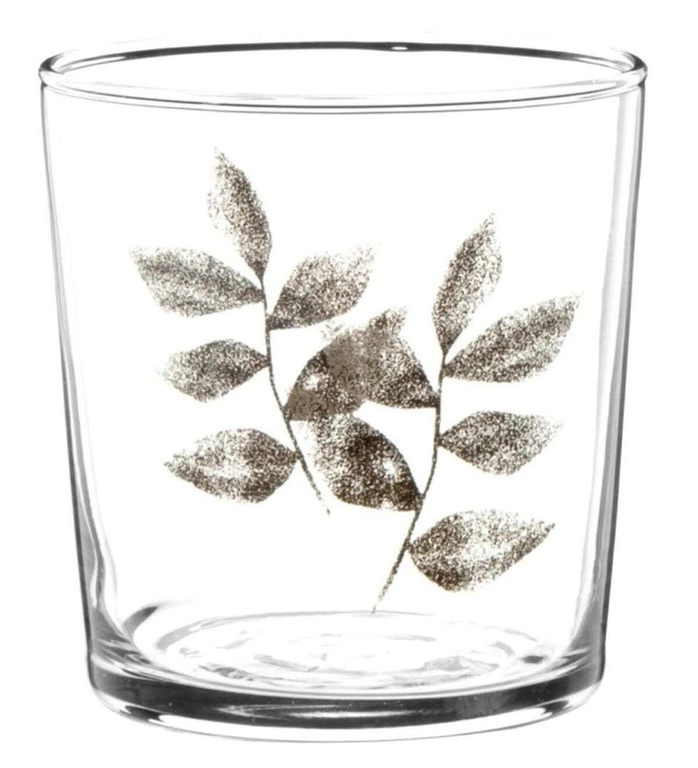 Vaso de cristal con motivo de hoja marrón