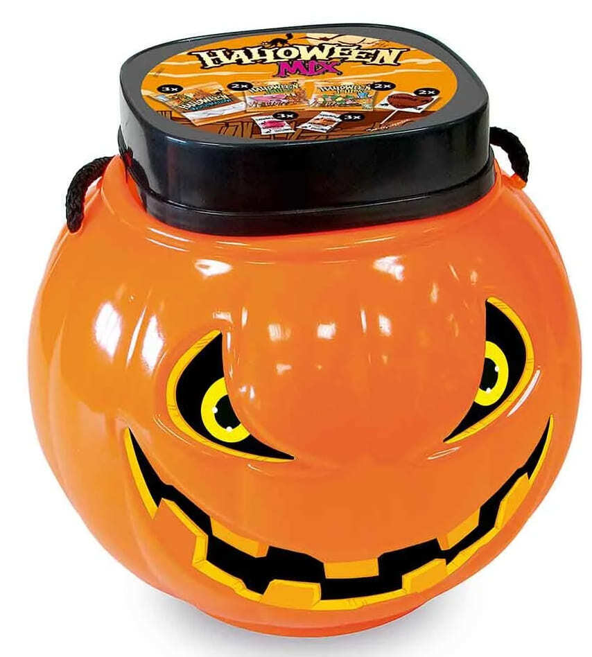 Calabaza con golosinas y chicles Halloween