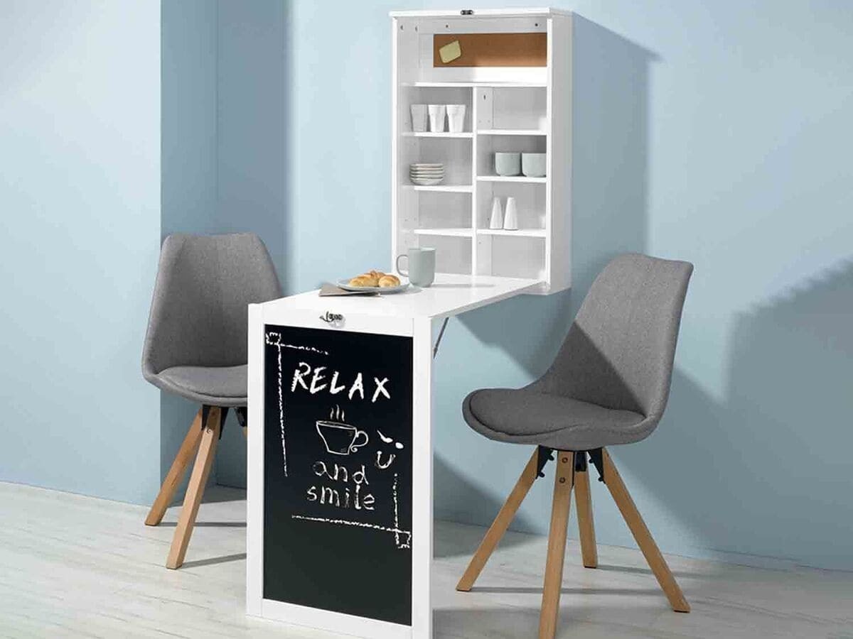 Estantería de pared con tablero plegable