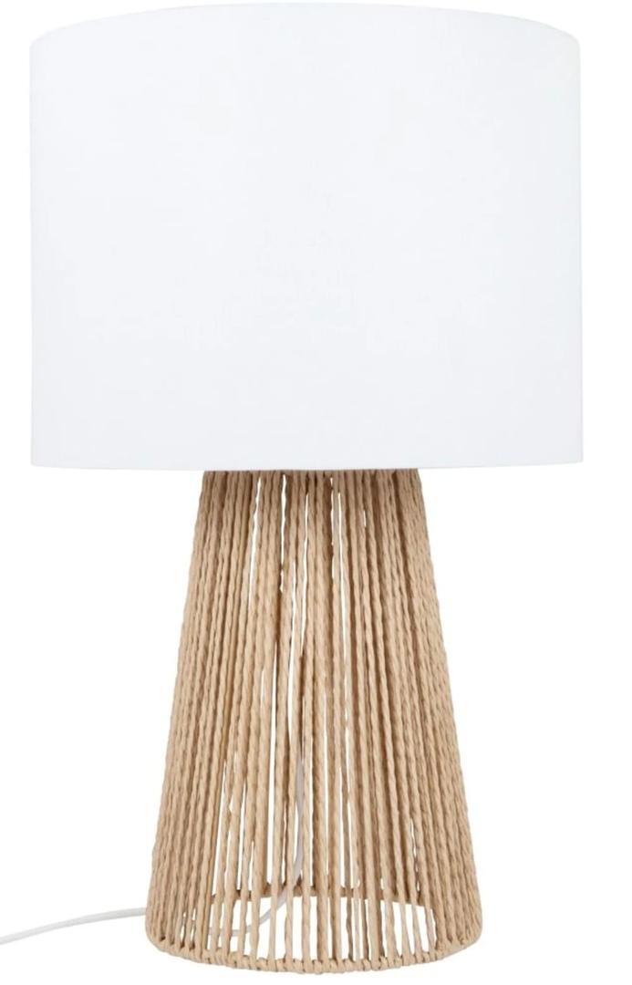 Lámpara de ratán con pantalla de algodón blanco