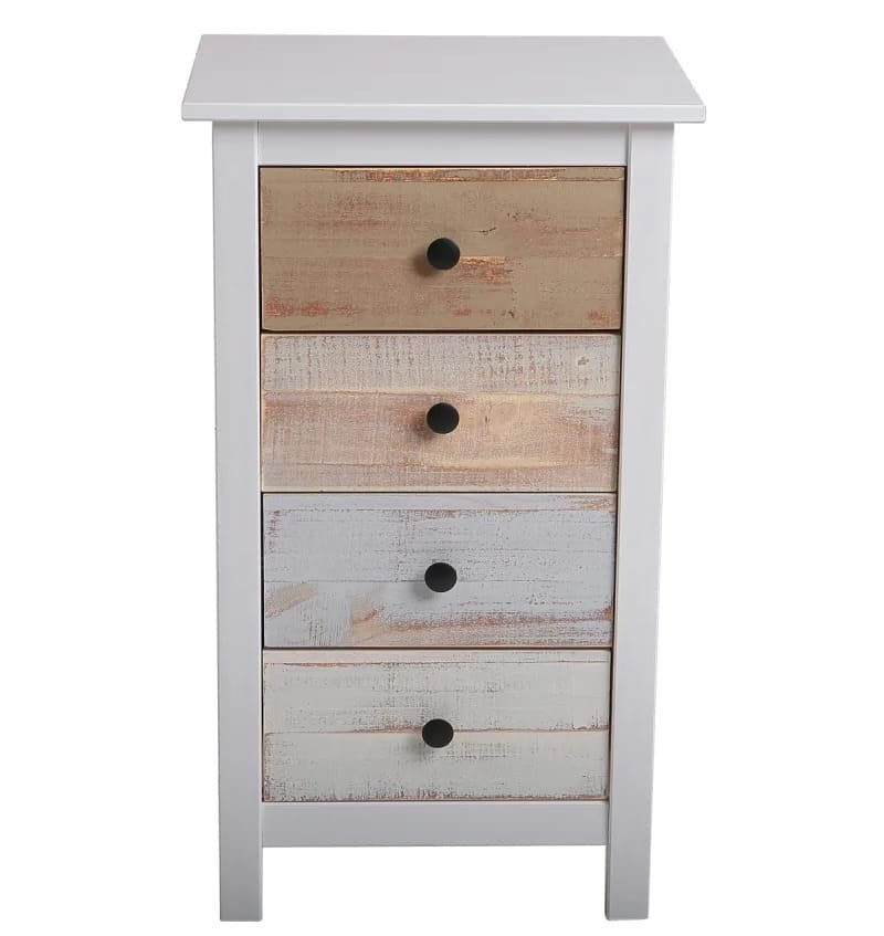 Sinfonier de noche 4 cajones blanco, cajones multicolor, pino macizo