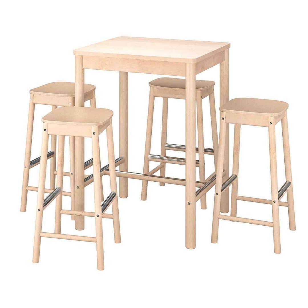 Mesa y 4 taburetes altos, abedul RÖNNINGE