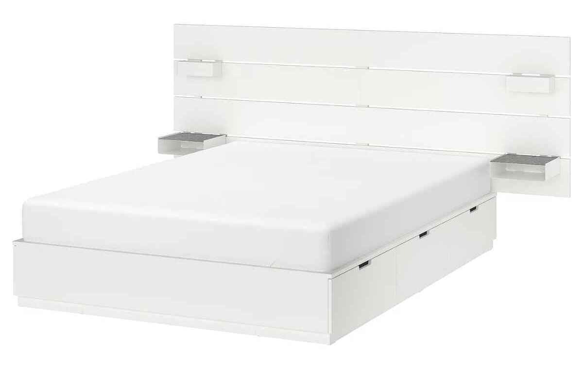 Estructura de cama+cajones+cabecero, blanco NORDLI