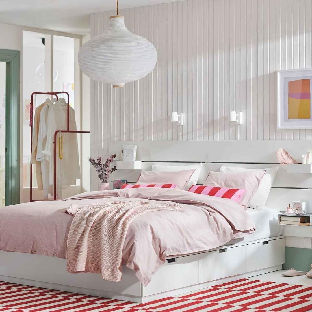 Estructura de cama+cajones+cabecero, blanco NORDLI