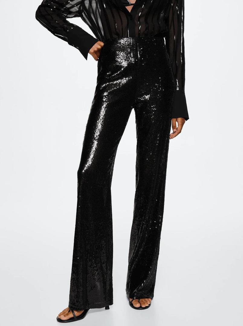 Pantalón de lentejuelas negro de Mango