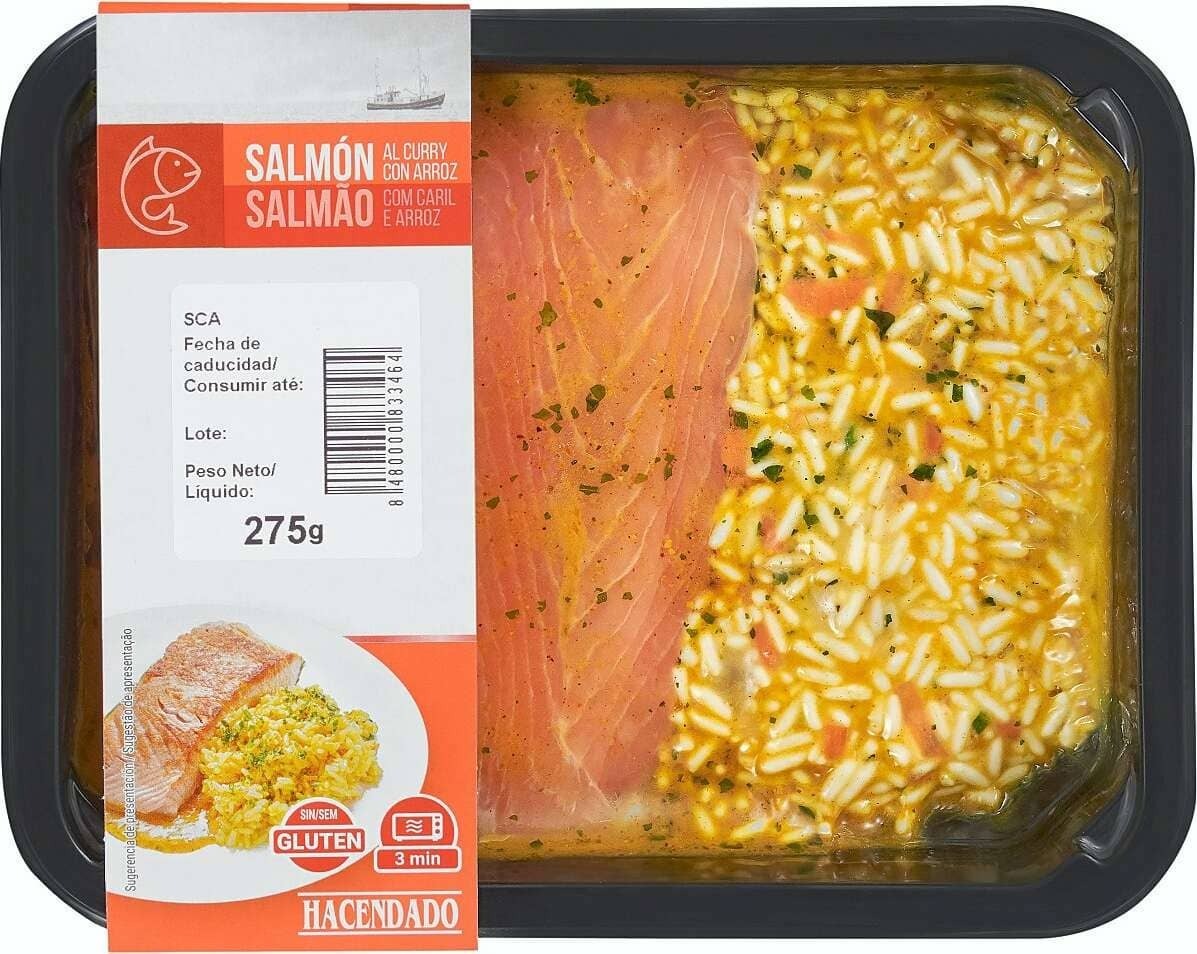 Salmón al curry con arroz