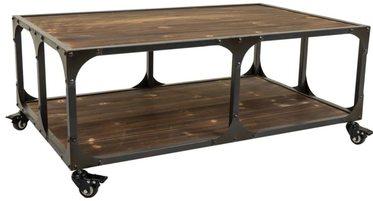 Mesa auxiliar de madera y marco de metal