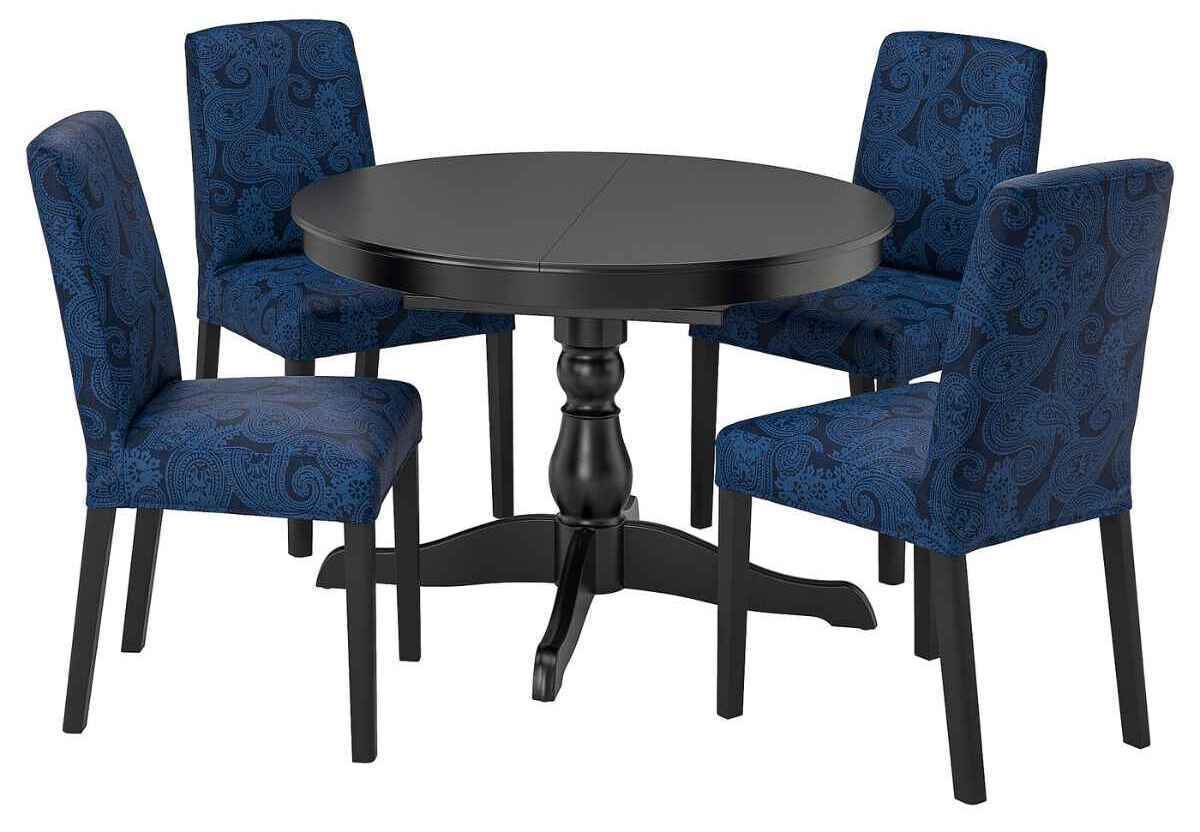 Mesa y 4 sillas, negro/Kvillsfors azul oscuro/azul, 110/155 cm INGATORP / BERGMUND