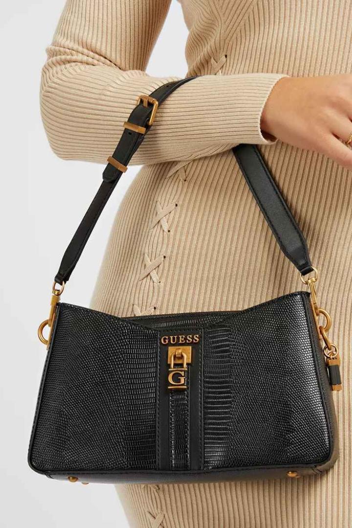 Bolso de hombro Ginevra Elite en negro con grabado Guess
