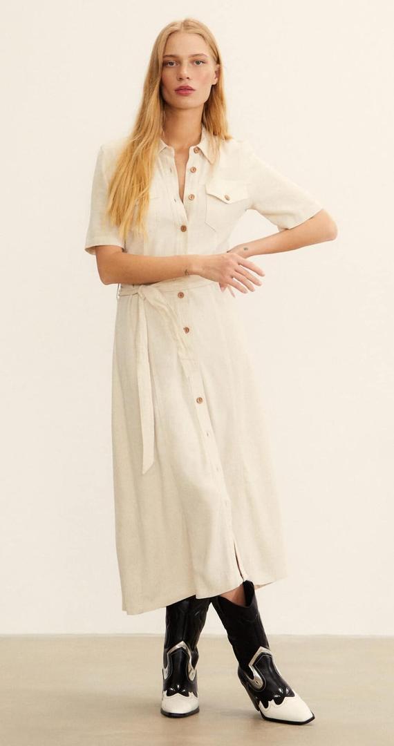 Vestido midi de camisero de lino de Stradivarius