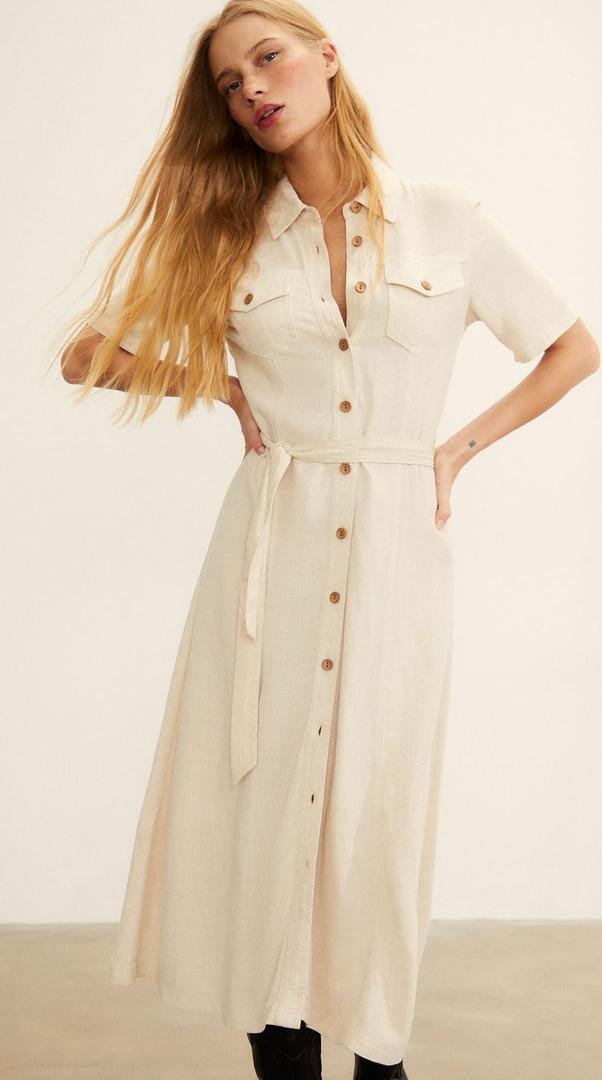 Vestido midi de camisero de lino de Stradivarius