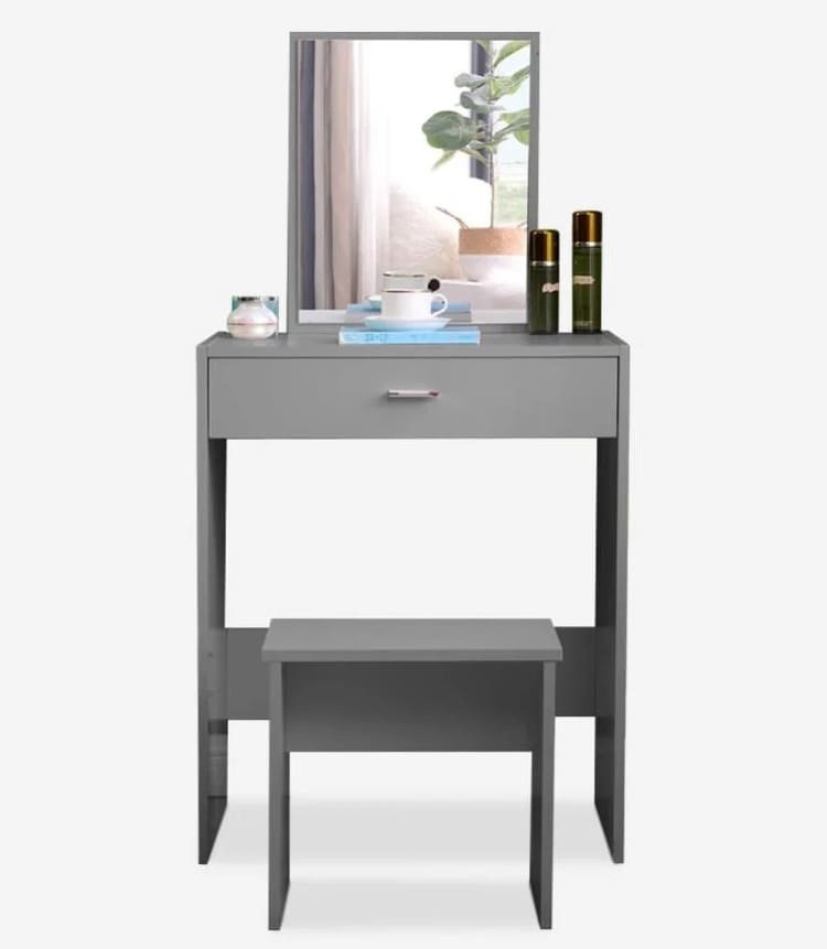 Tocador de maquillaje gris con espejo y cajón de Leroy Merlin