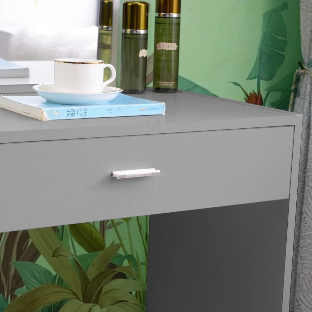 Tocador de maquillaje gris con espejo y cajón de Leroy Merlin