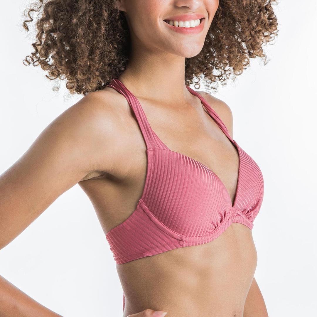 Top bikini de mujer push up acanalado en Decathlon. Rosa