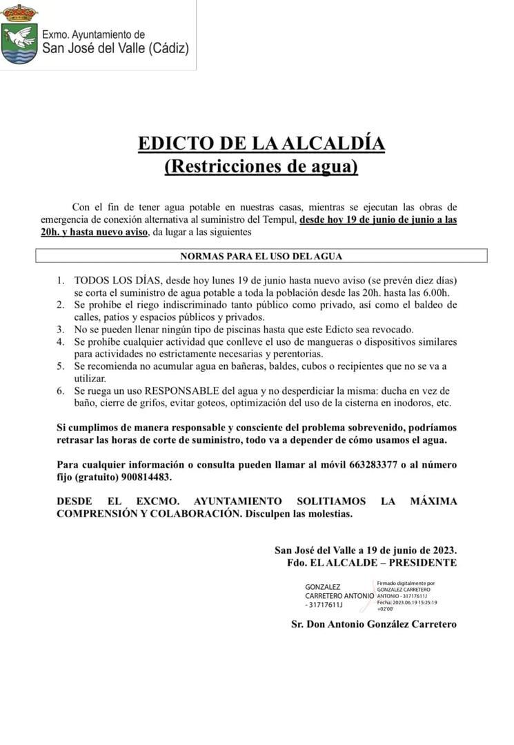 Edicto sobre el uso del agua de San José del Valle