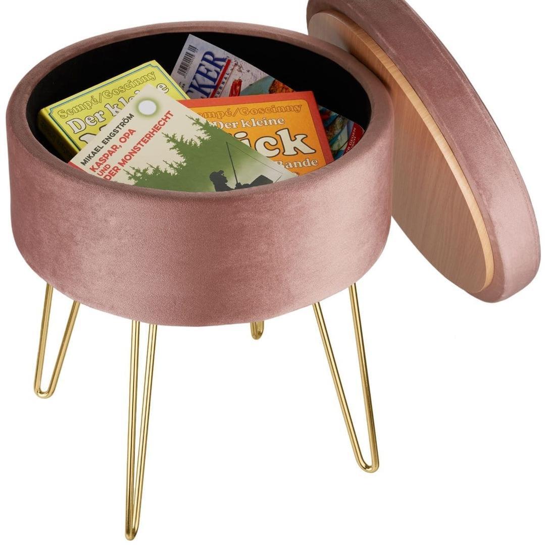 Taburete acolchado y aterciopelado con almacenamiento