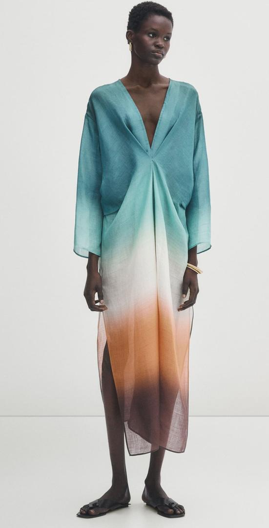 Vestido fluido estampado verde de Massimo Dutti