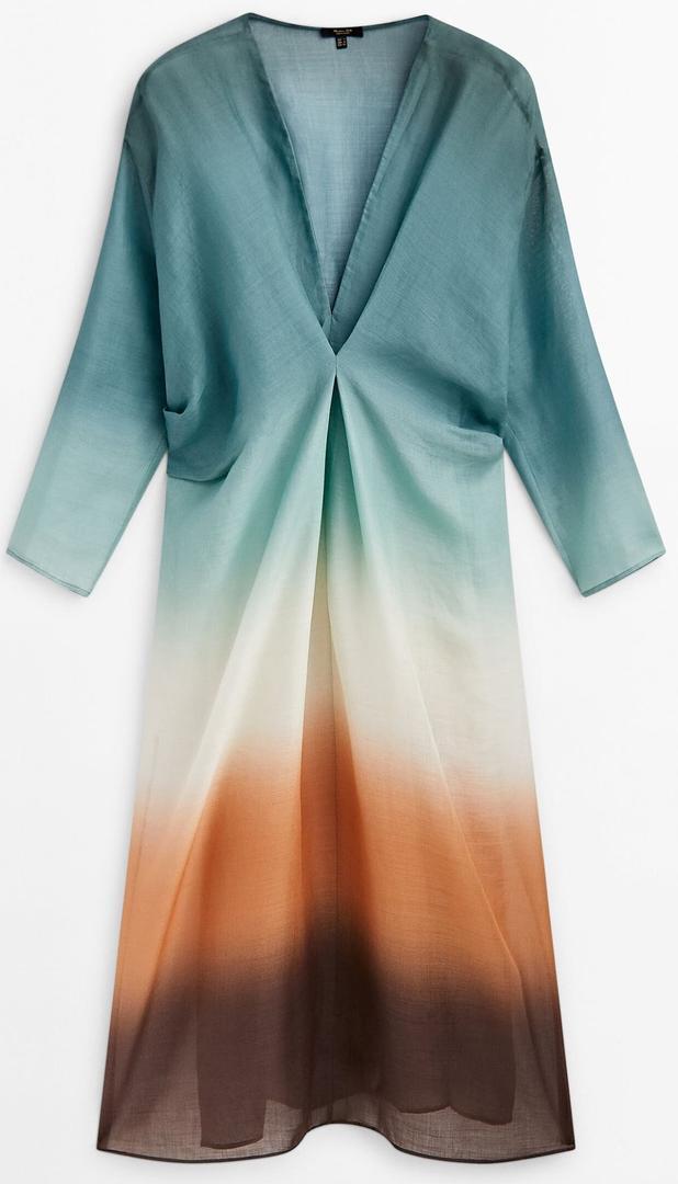 Vestido fluido estampado verde de Massimo Dutti