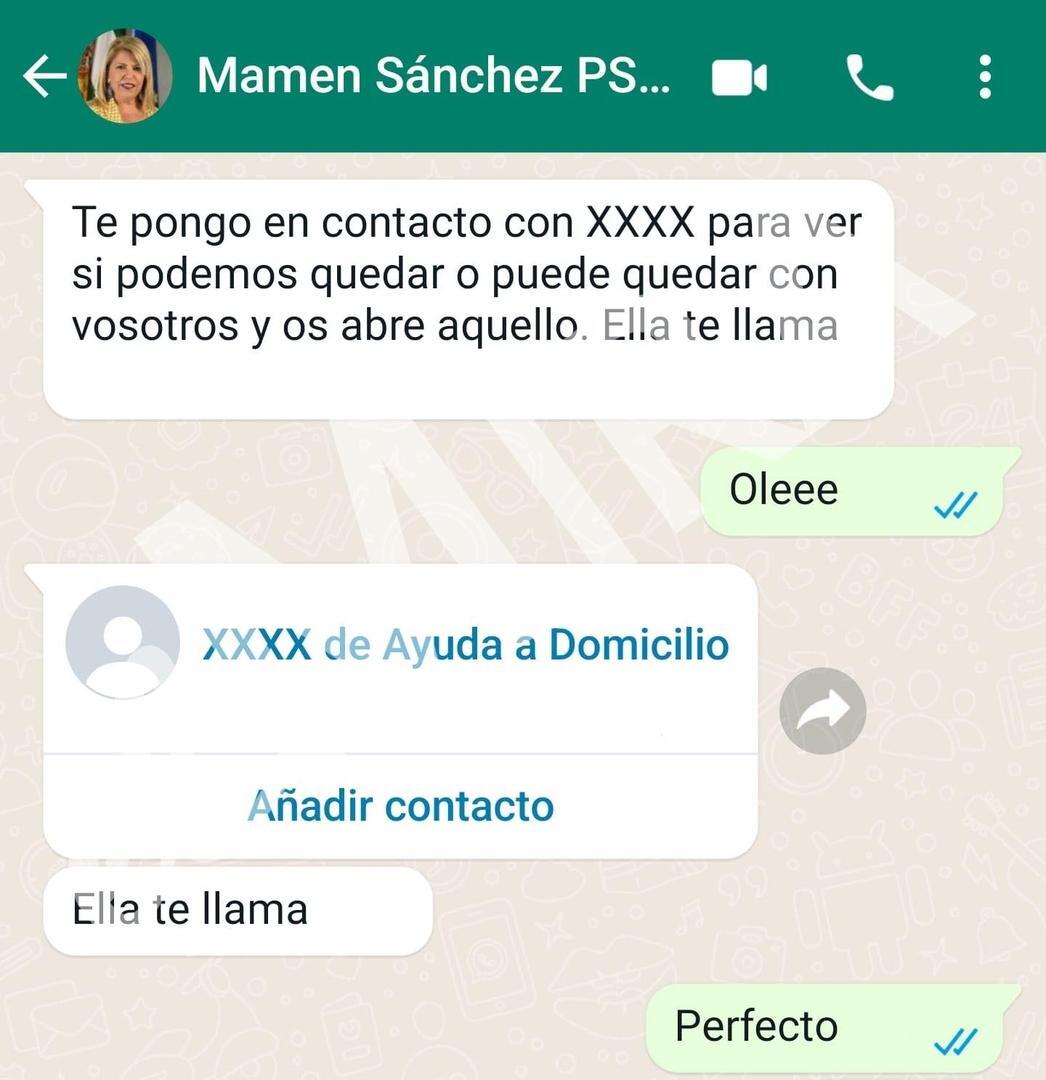 Conversación de Mamen Sánchez que la implica en favoritismos en la cesión de instalación municipal