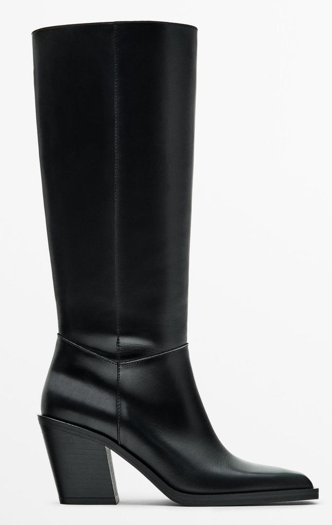 Bota de piel de vacuno y tacón cuadrado de Massimo Dutti