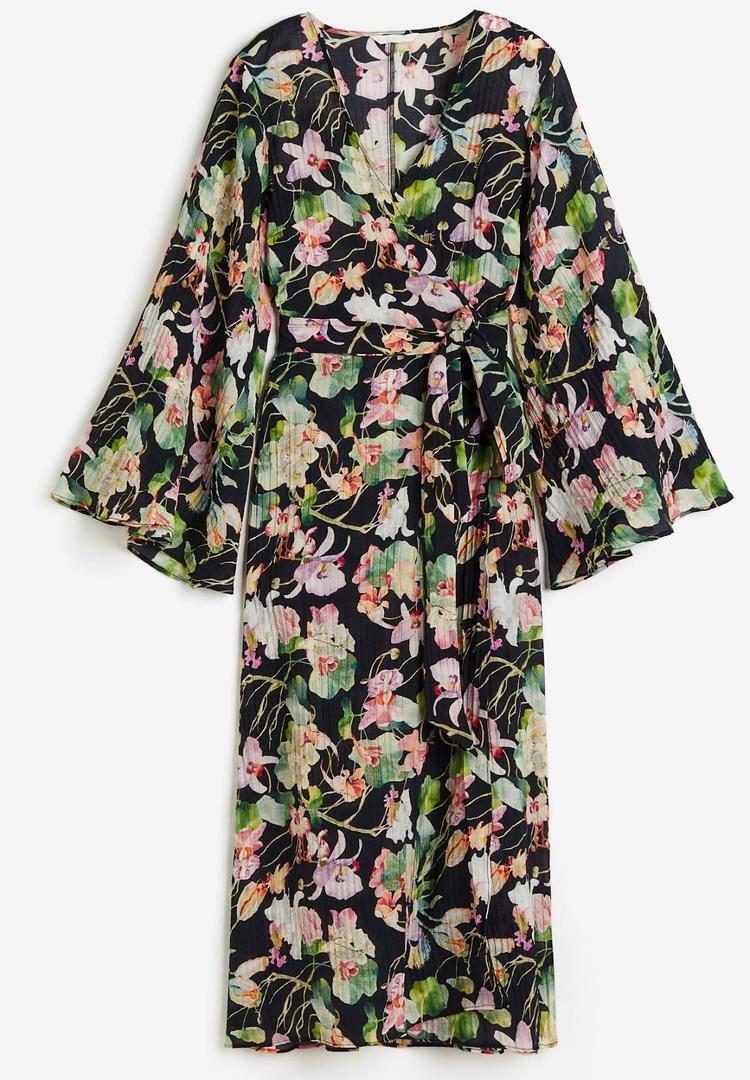 Vestido cruzado plisado con cinturón de H&M