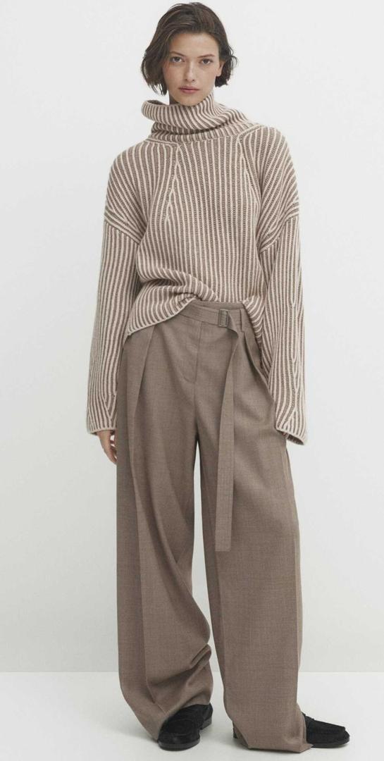Pantalón franela pinzas cinturón de Massimo Dutti