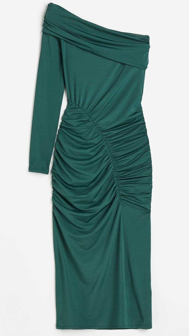 Vestido off-the-shoulder drapeado de H&M