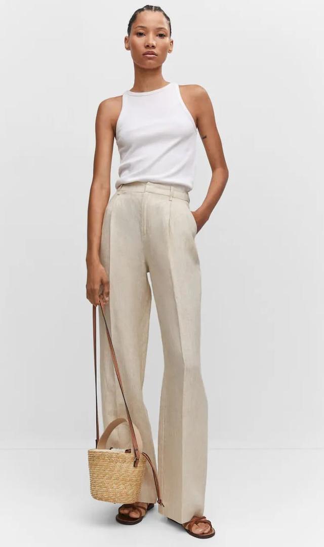 Pantalón recto de lino de Mango