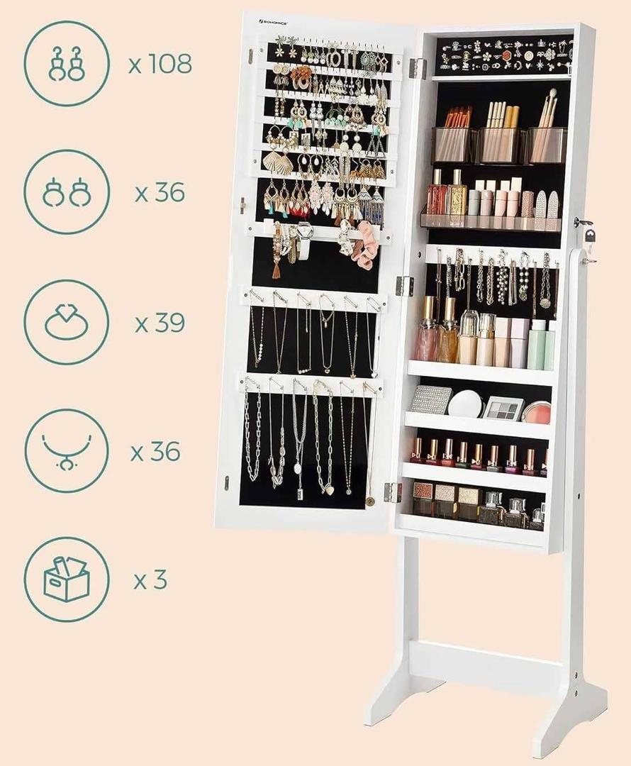 SONGMICS Espejo Armario Joyero con 2 Organizadores de Cosméticos de Amazon