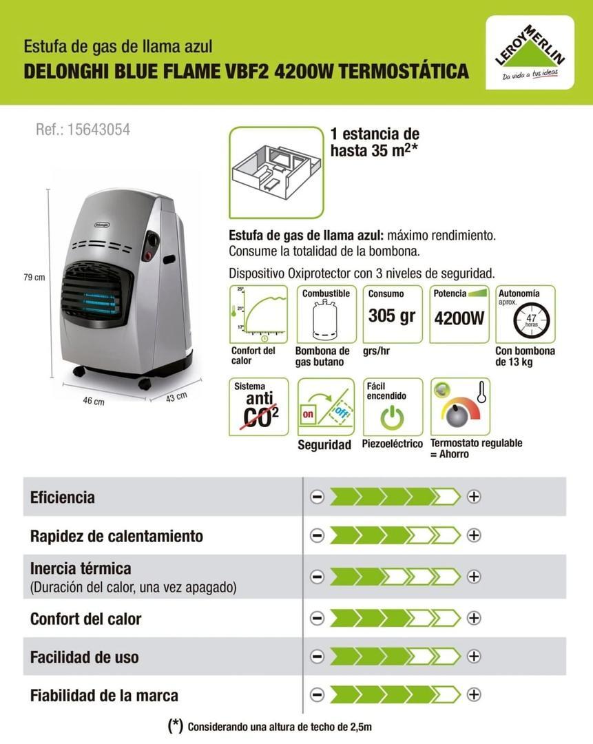 Estufa de gas de llama azul modelo DELONGHI de Leroy Merlin