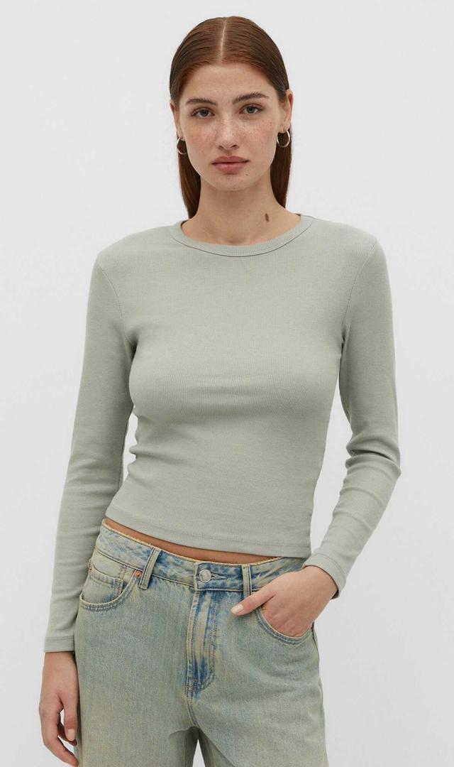 Camiseta manga larga canalé de Stradivarius