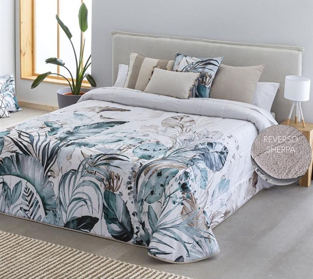 Edredón estampado Olivella con reverso Sherpa