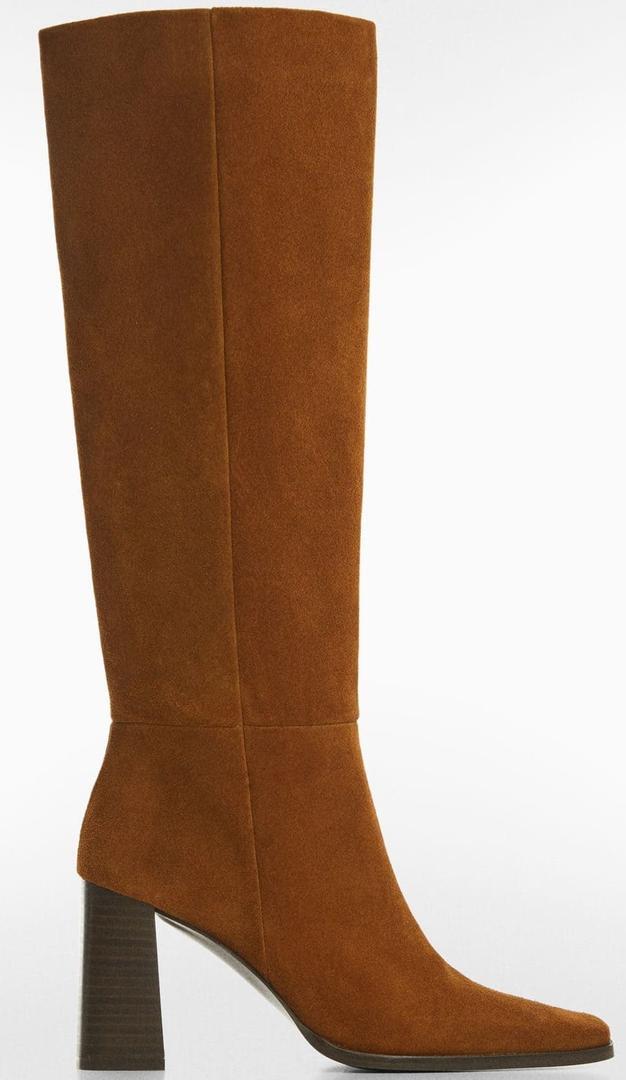 Botas altas serraje con tacón de color marrón de Mango