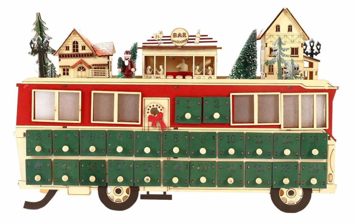 Calendario de adviento con forma de tren