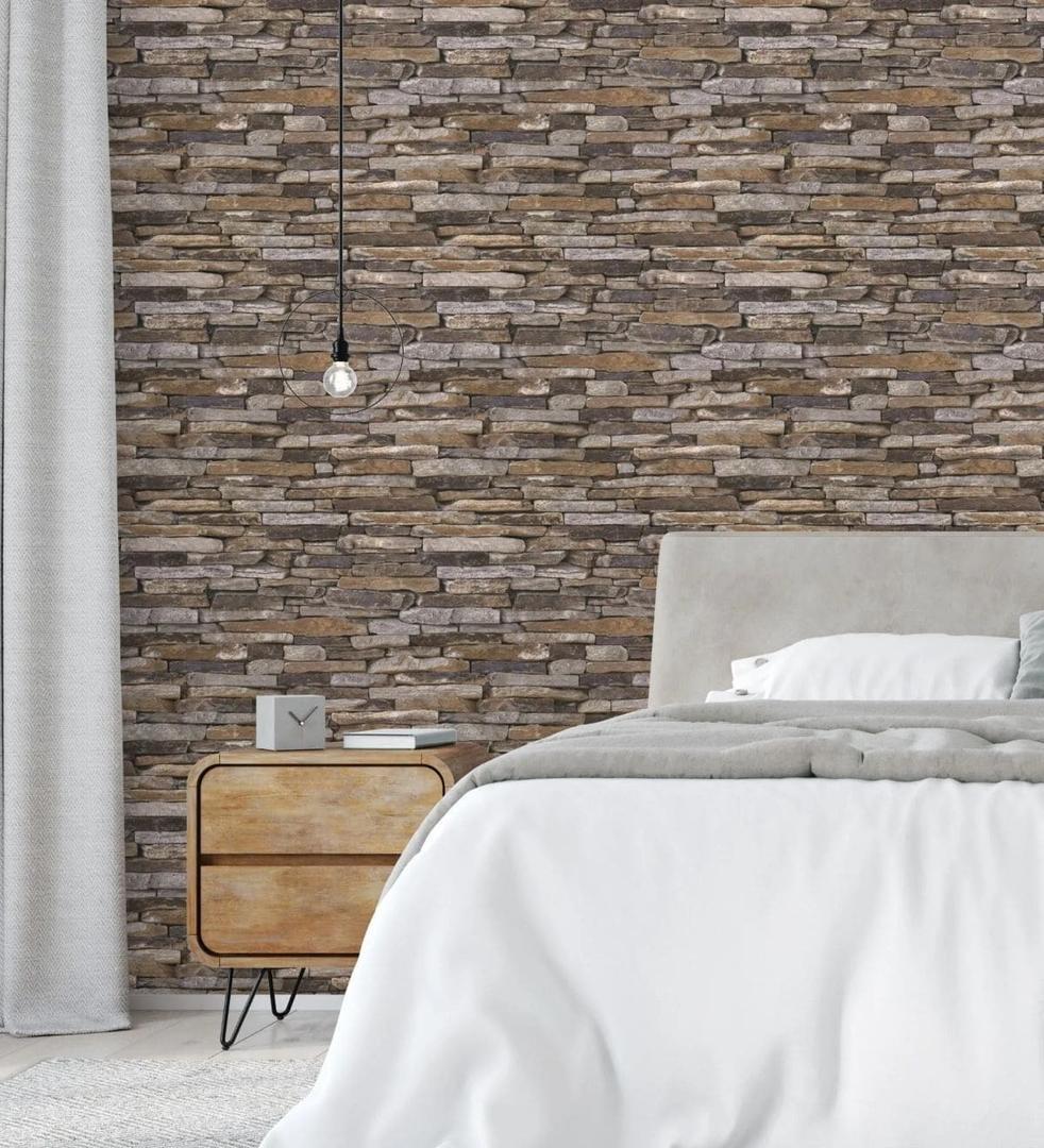 Papel pintado vinílico lavable efecto muro piedra GAULAN