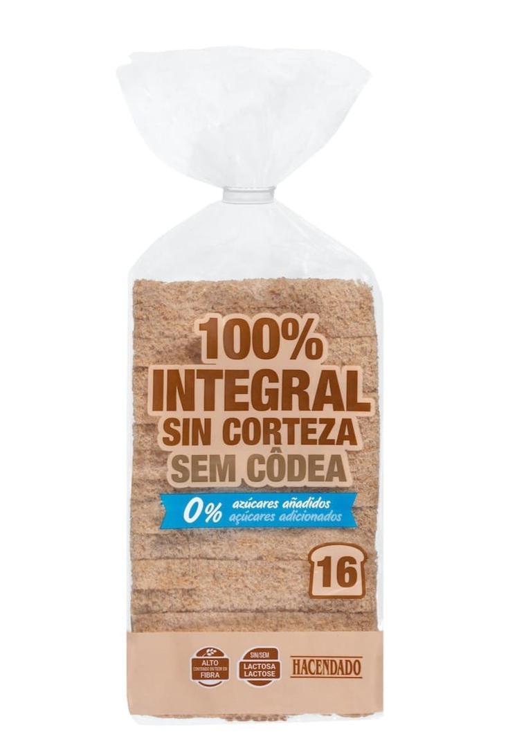 Pan de molde integral sin corteza sin azúcares añadidos