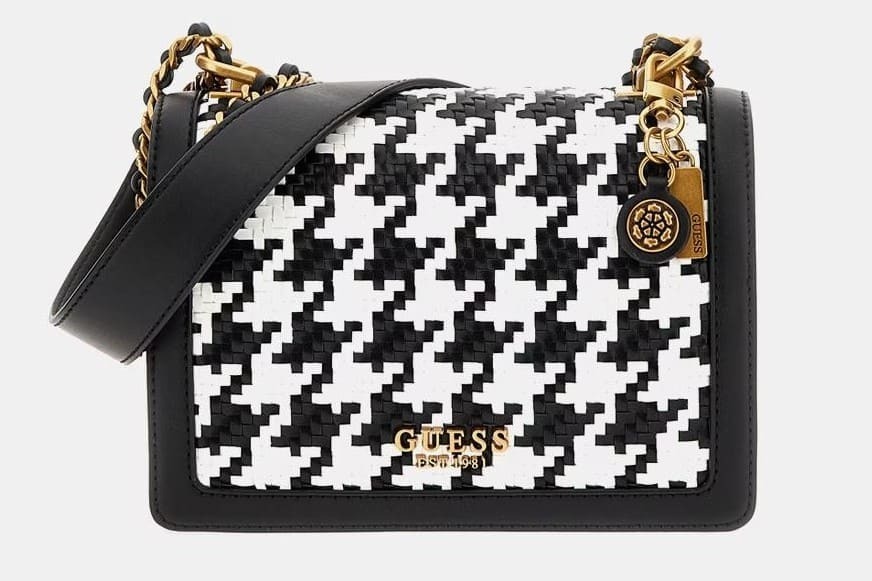 Bandolera pequeña Abey con print pata de gallo y solapa