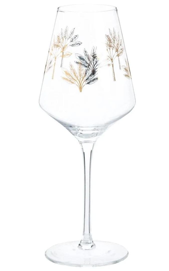 Copa de cristal transparente con motivo de palmeras