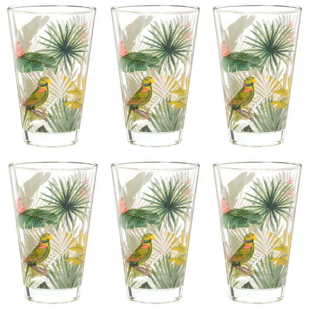 Vaso de cristal con estampado tropical