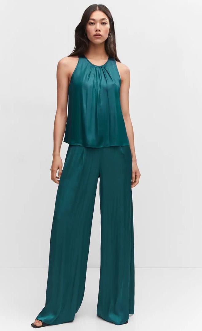 Pantalón de pernera ancha satinado de Mango