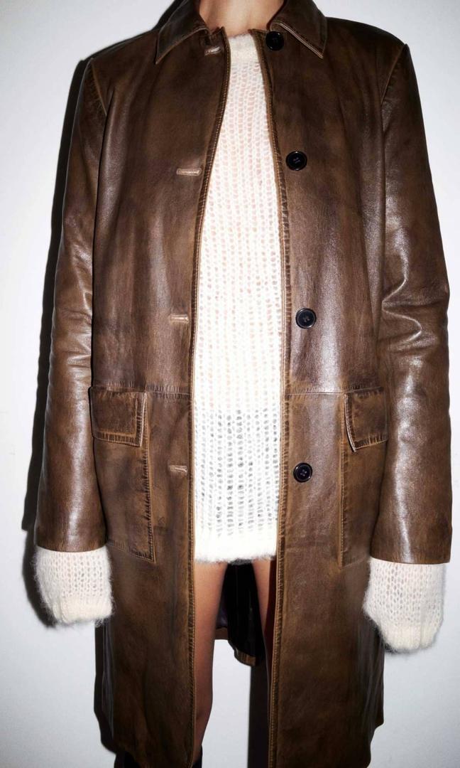 Abrigo largo bolsillos zw leather collection de Zara