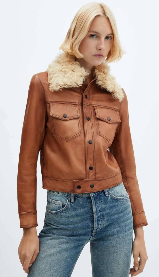 Chaqueta piel cuello pelo de Mango
