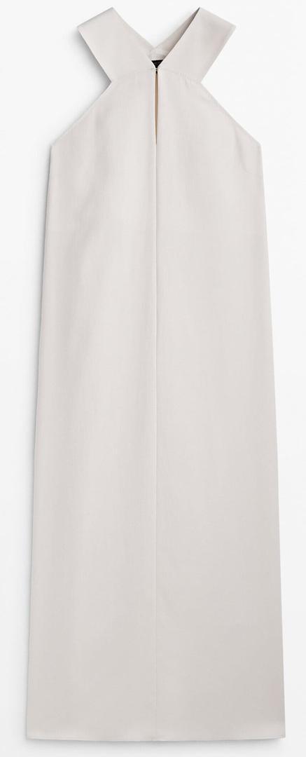 Vestido midi halter de color blanco de Massimo Dutti