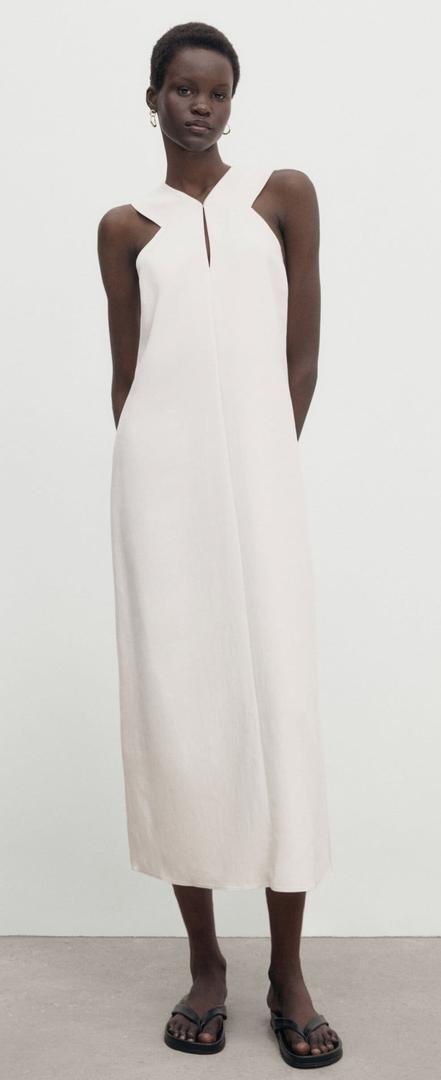Vestido midi halter de color blanco de Massimo Dutti