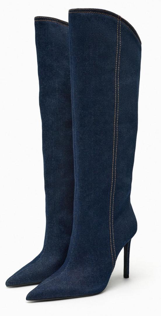 Bota lisa de tacón denim