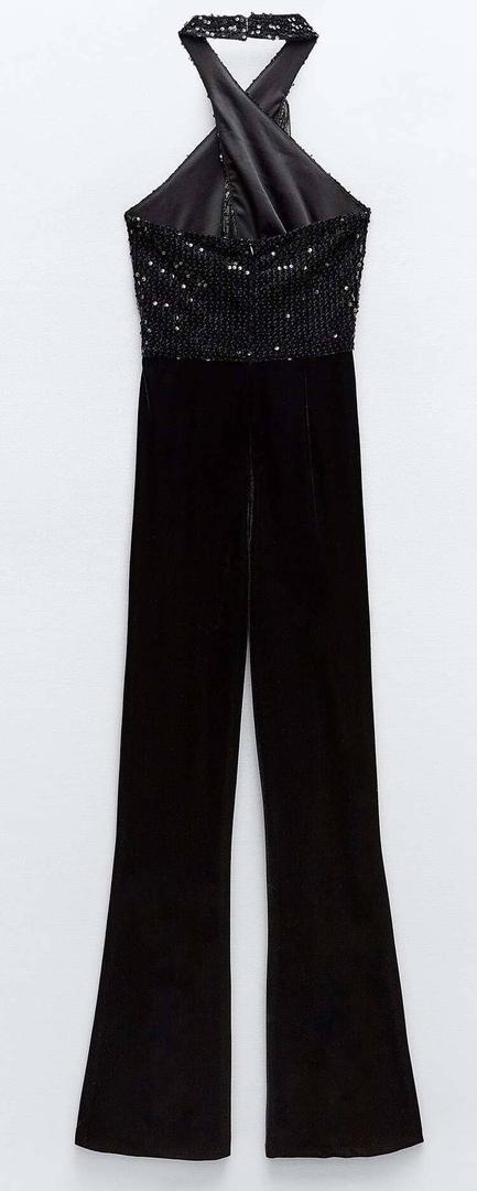 Mono halter con lentejuelas y flecos de Zara