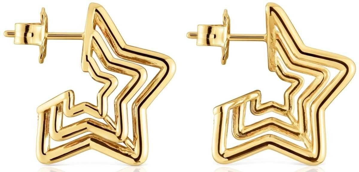 Pendientes pequeños triple estrella con baño de oro 18 kt sobre plata Bickie de Tous